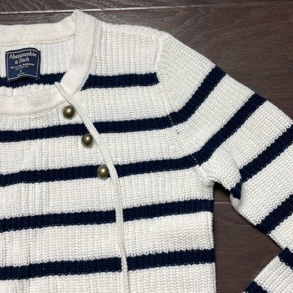 Abercrombie & Fitch Button Front Stripes Knitted Sweater Navy/ White S - Picture 5 of 7